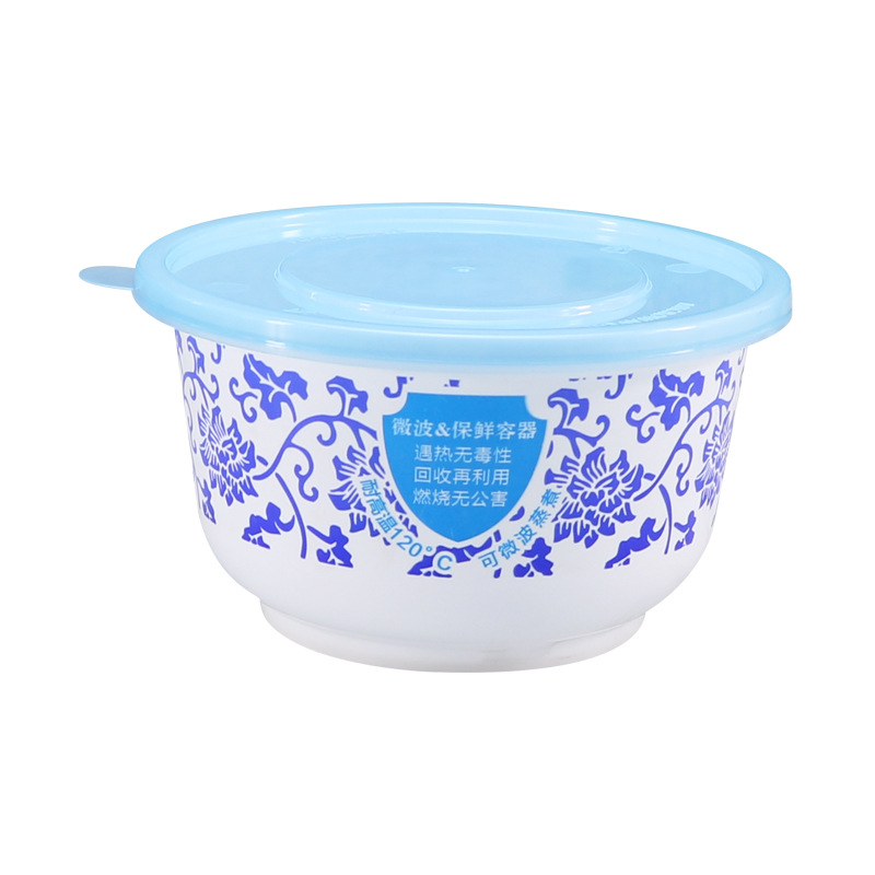 Caja de comidas desechable con cubierta tazón de sopa de plástico PP tazón de flores azules para llevar caja de embalaje de agua de azúcar caja de postre tazón de tarot