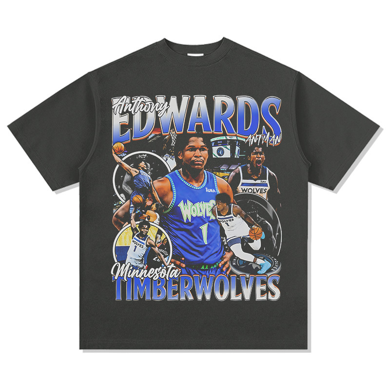 Edwards American Star camiseta de calle hip-hop marca de tendencia impresión retro hacer viejo lavado pesado suelto manga corta image 9