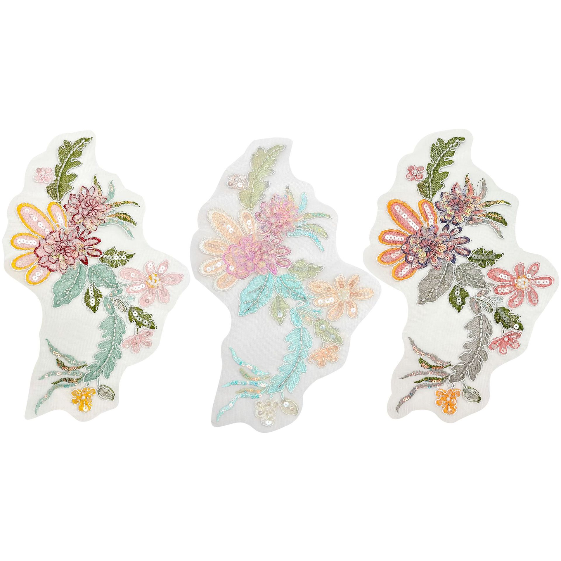 Flores de poliéster bordadas de paleta de flores gradiente decoración cheongsam vestido vestido accesorios de ropa malla