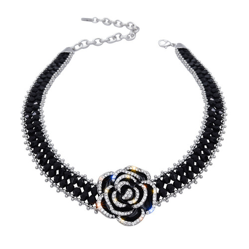 Women ballroom latin dance performance bling necklace Ladies Midnight Rose luxury Black Crystal Necklace