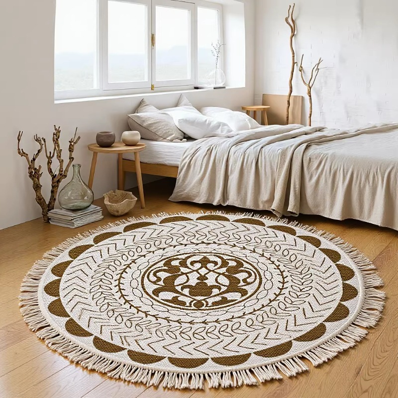 Nouveau produit transfrontalier : Tapis rond épais de style ethnique européen, idéal pour la chambre, le salon, les chambres d’hôtes et la maison._voghion.com