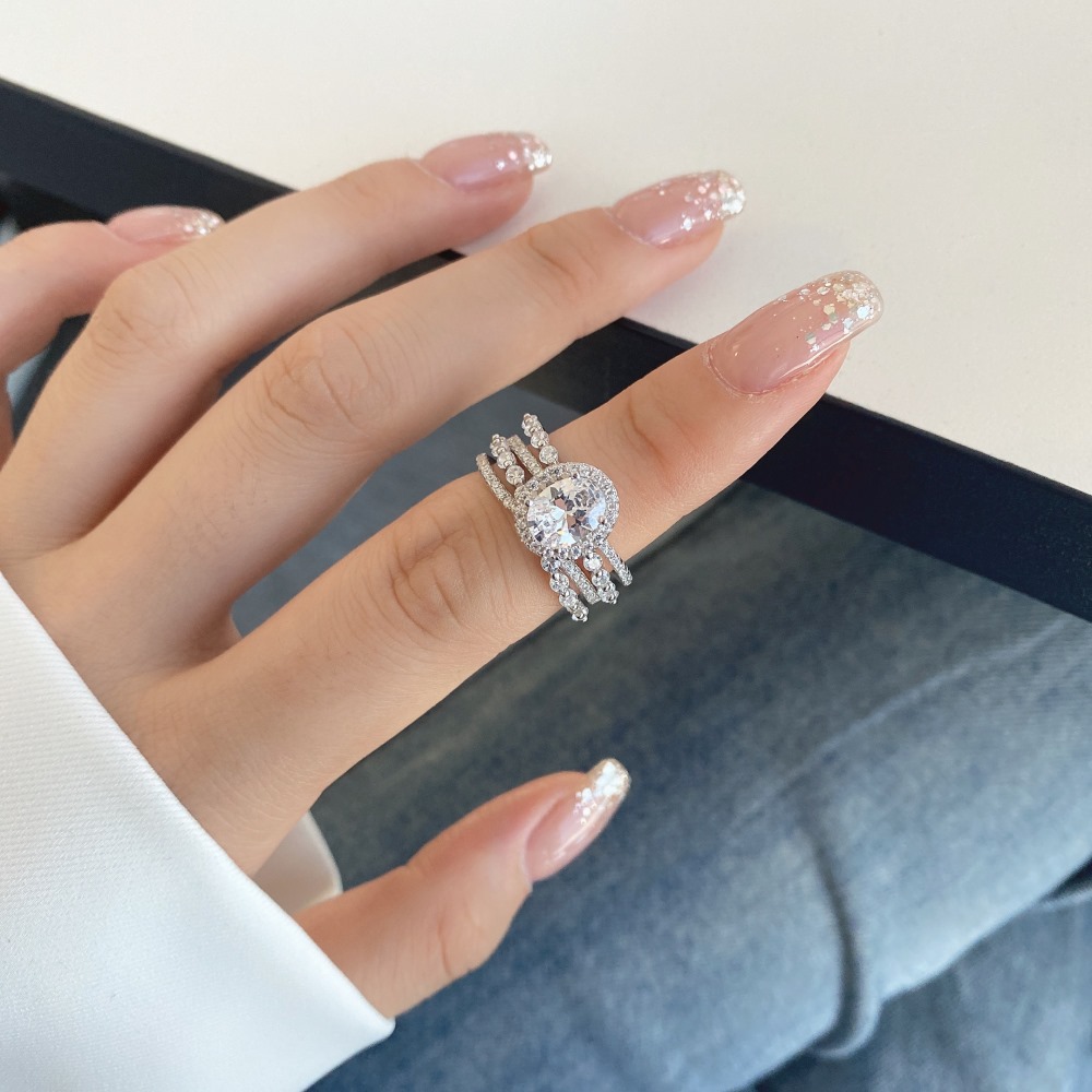 Fashion Oval Sterling Silver Inlay Zircon Rings 1 Piece