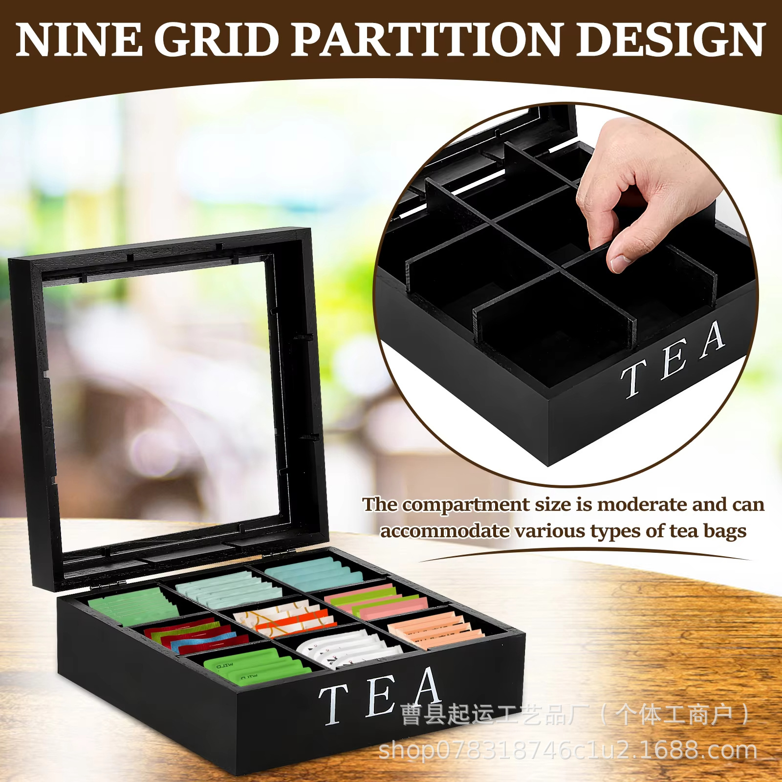 Wooden Tea Bag Storage Box Solid Wood Flip-Top Tea Room Coffee Capsule Storage Box Watch Jewelry Compartment Wooden Box