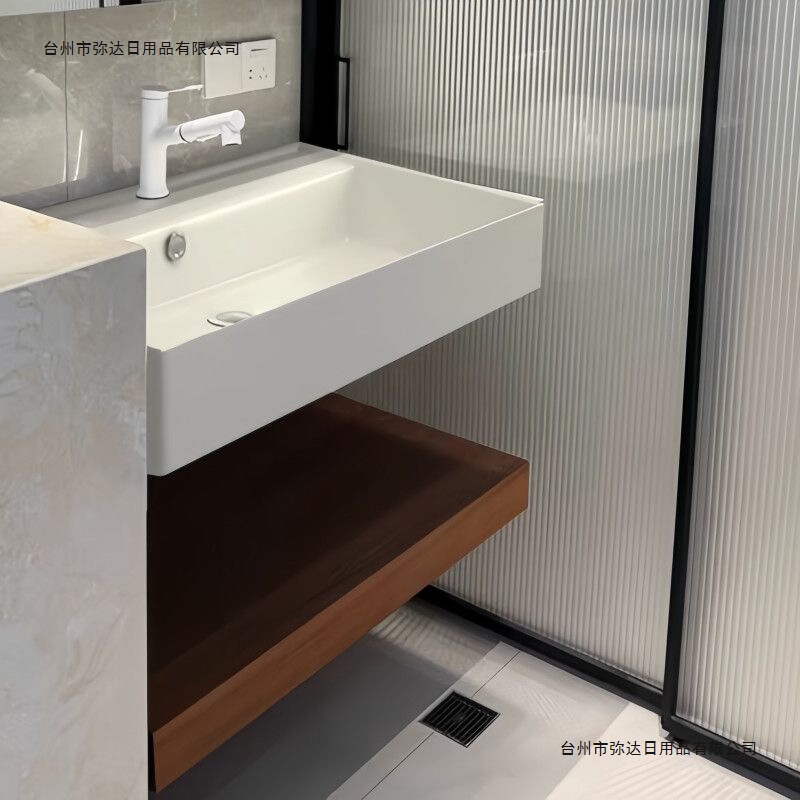 Ceramic Integrated Non-Porous Marine Basin Wall-Mounted Semi-Embedded Bathroom Washbasin Separate Basin Wash Basin