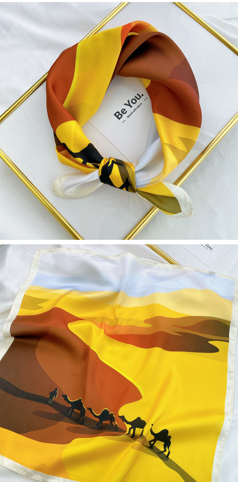 40g Weight Silk Scarf Classification Travel Occasion Unisex Gender Printing Design Sweet Style Coffee, Purple, Red, Green, Blue, Camel, Yellow Color Wholesale Fashion Contrast Color Printing Small Square Scarf 21
