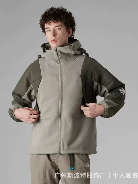 Cross-Border Tnf European and American Trendy Brand Spring, Autumn, and Winter Outdoor Color-Blocking Casual Fleece Jacket with Hood and North Face Embroidery