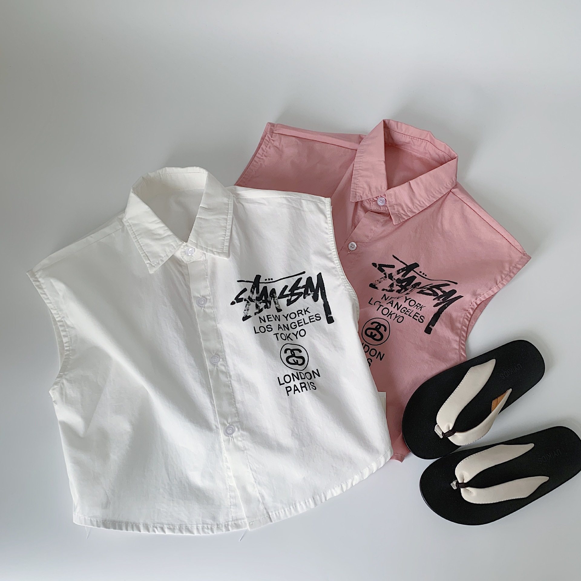 [Precio especial diario 21.99 RMB] Camisas infantiles Maibao 2025 verano camisas de aire extranjero para bebés sin mangas para hombres y mujeres