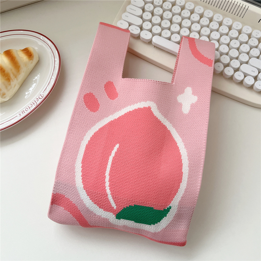 Femmes Petit Tricoter Bande Fruit Mignon De Base Tisser Ouvert Sac Seau display picture 12