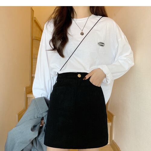 Simple and Versatile Autumn/Winter High-Waisted Slimming Corduroy Skirt for Girls and Women, Stylish A-Skirt