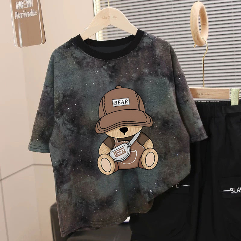ボーイズタイダイ半袖Tシャツ2025夏新スタイル子供用半袖トップス夏中大型子供用ゆったりトレンドTシャツ|undefined