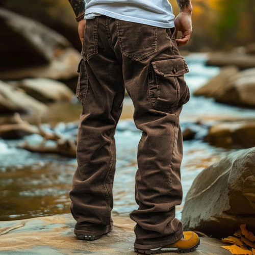 Corduroy casual pants, men's autumn style, retro loose work three-dimensional multi-pocket casual loose pants