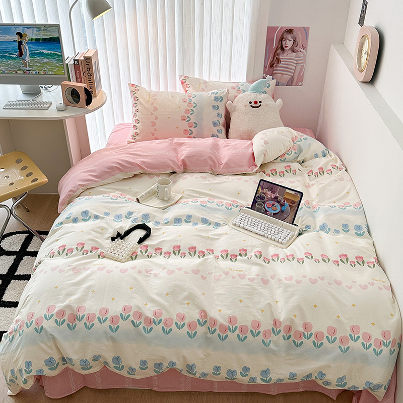 Sábana floral de algodón Juego de cuatro piezas Funda de edredón de algodón 100 Funda de almohada Juego de cama de tres piezas Se puede lavar a máquina 25 modelos domésticos