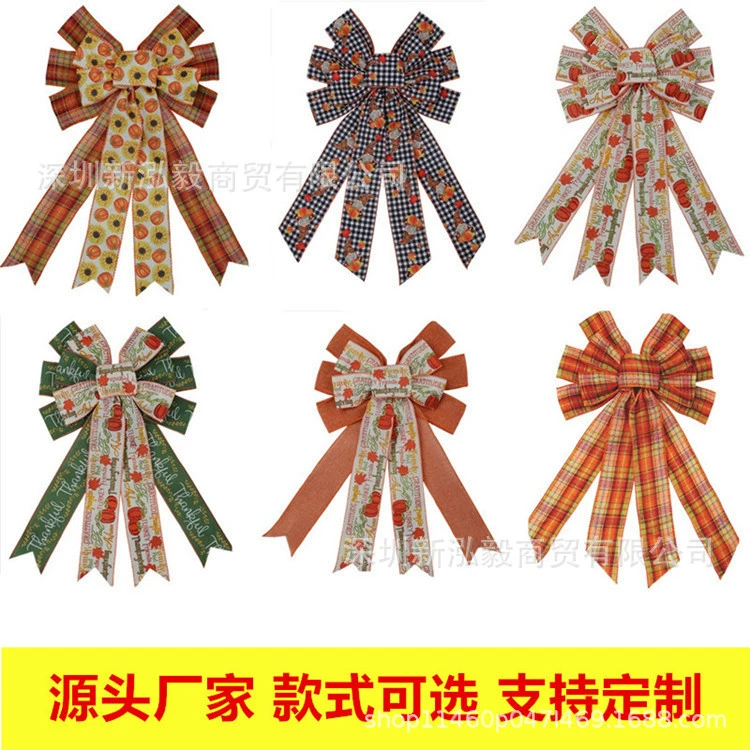 Тыквенная лента на День Благодарения Лук Трансграничная лента с прямыми поставками Ручной работы DIY Серия осеннего урожая Лук