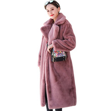 冬季时尚优质仿天鹅绒皮草长大衣女加棉温暖水貂皮羊绒外套仿皮草