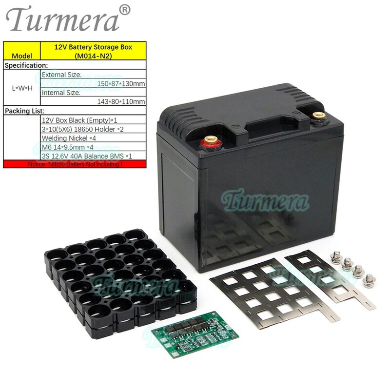 12V30Ah35Ah オートバイバッテリー収納ボックスバッテリーボックス 18650 ブラケット 3S40ABMS はんだニッケル付き|undefined