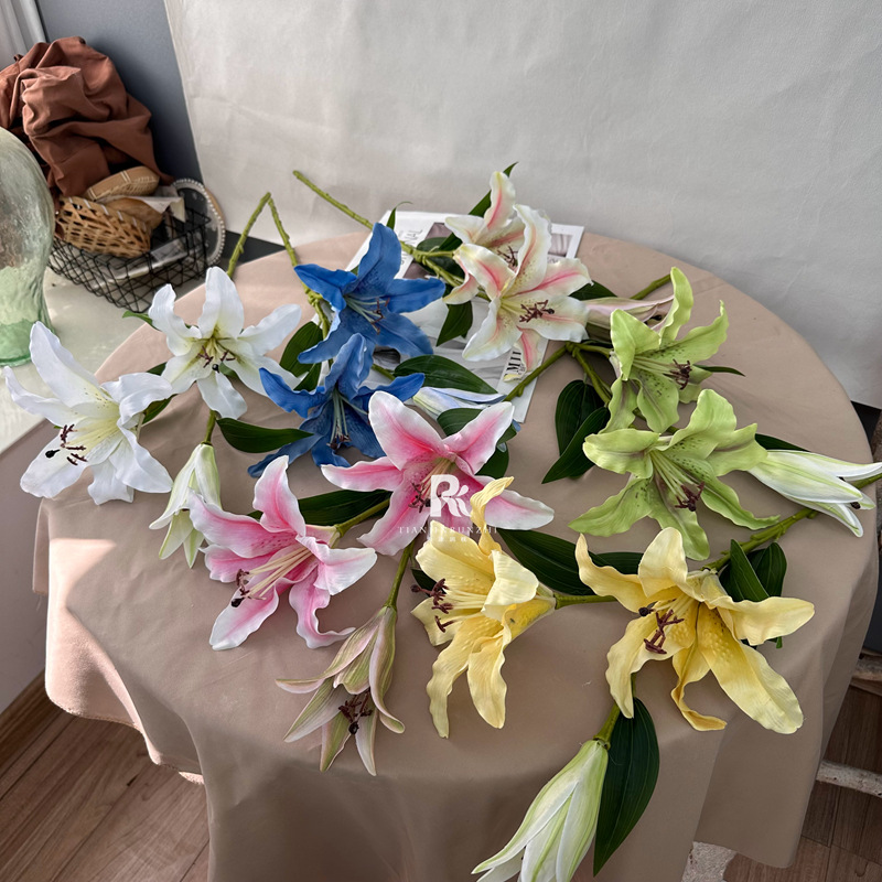 3-Head Artificial Flower Perfume Lily Wedding Decoration for Bedroom Bedside Artificial Flower Wedding Proposal Bride's Bouquet 
