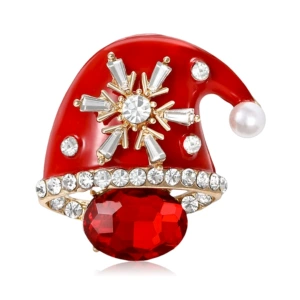 New European and American Creative Alloy Diamond-Encrusted Enamel Christmas Hat Brooch Simple and Versatile Men's and Women's Clothing Corsage Jewelry Pin