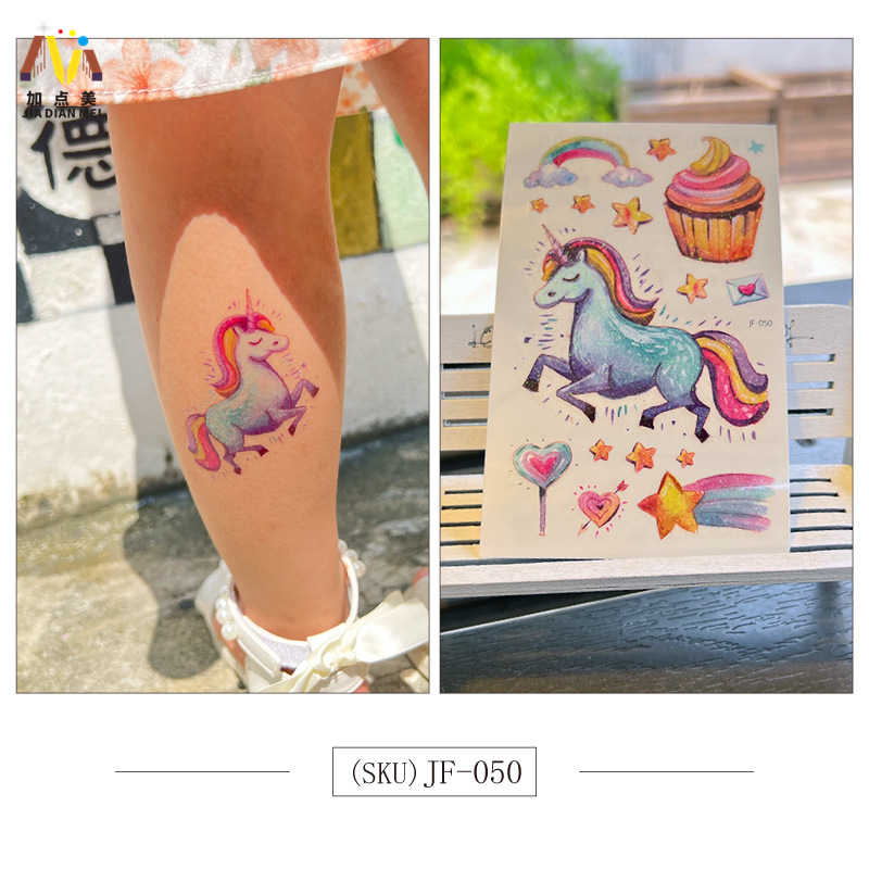 Amazon Venta caliente brillo lindo postre de Navidad unicornio niños tatuaje pegatinas impermeable tatuaje de larga duración
