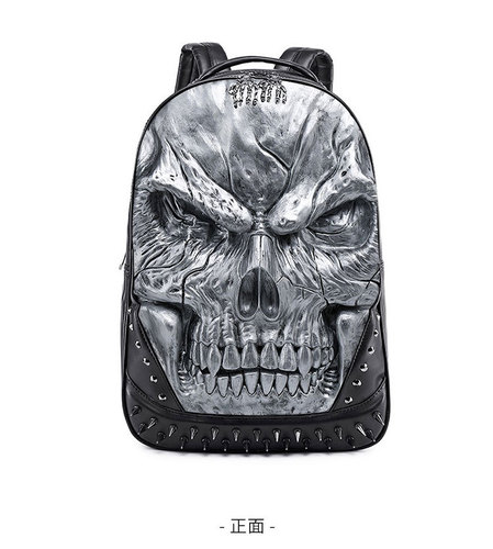 New Creative Soft Leather Dual Shoulder Bag PU Leather Backpack Skull Head Fashion 3D Personality Dual Gender Shoulder Bag