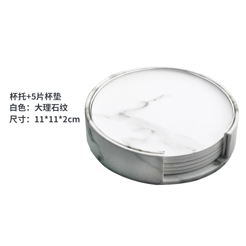 Base blanca de mármol + posavasos blancos de 5 piezas