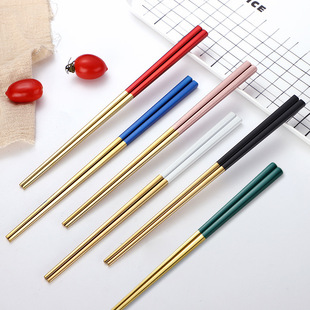 304 Stainless Steel Chopsticks Household 23cm All-square Chopsticks Chinese Hotel Non-slip 8 Centigrade Black Gold Chopsticks Five Pair Gift Set
