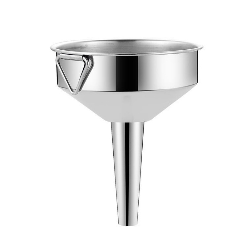 Thickened stainless steel hanging funnel with filter screen for oil and wine, suitable for kitchen use, long and large with wide diameter