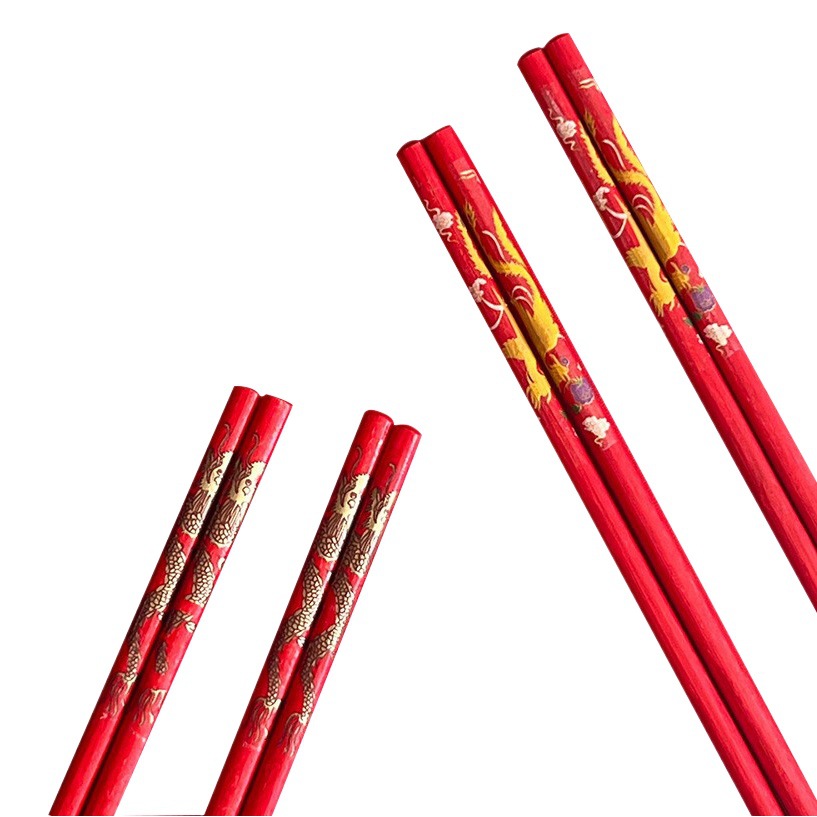 Dragon and Phoenix Red Wedding Chopsticks, Household Chinese Red Festive Bamboo Chopsticks for Offering to Buddha, Hotel Public Chopsticks Wholesale Wedding Gifts