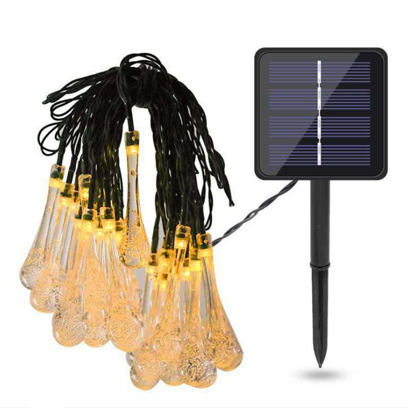 Transfronterizo Amazon LED solar gota de agua Cadena de luz al aire libre patio Navidad vacaciones decoración gota de agua forma luces de colores