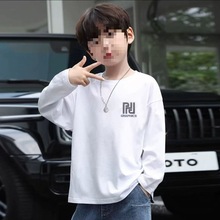 纯棉儿童t恤长袖中大童春秋季简约休闲白色长袖T恤打底衫男童薄款