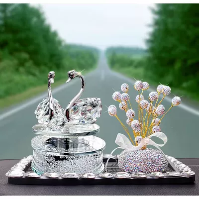 Car ornaments – Creative Car Ornaments Solar - solar-rotating-white-swan-babys-breath-square-diamond-mat
