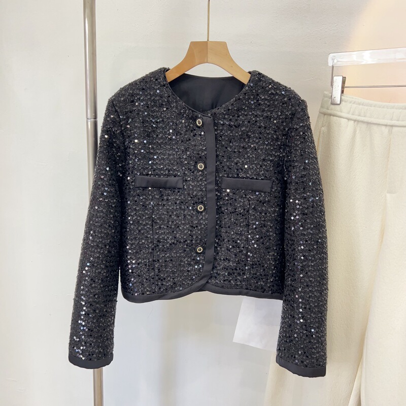 90 White Duck Down! Yc23307 Tweed Style Accessible Luxury Sequin Stitching Ins down Jacket Non-Returnable and Non-Exchangeable