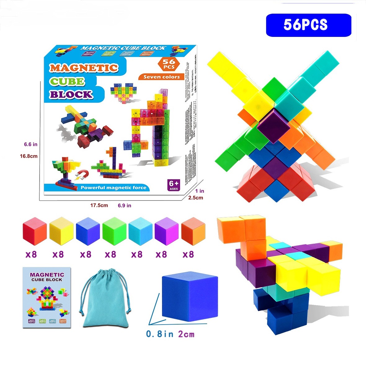 Niños Qizhi bloques de construcción magnéticos DIY cambiable cubo rompecabezas descompresión juguetes 56 unids