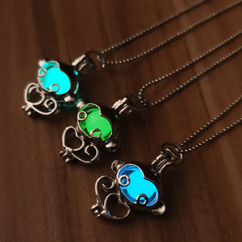 Creative New Glowing Monkey Pendant Openwork Alloy Necklace Cute Animal Accessory Unisex Lockets