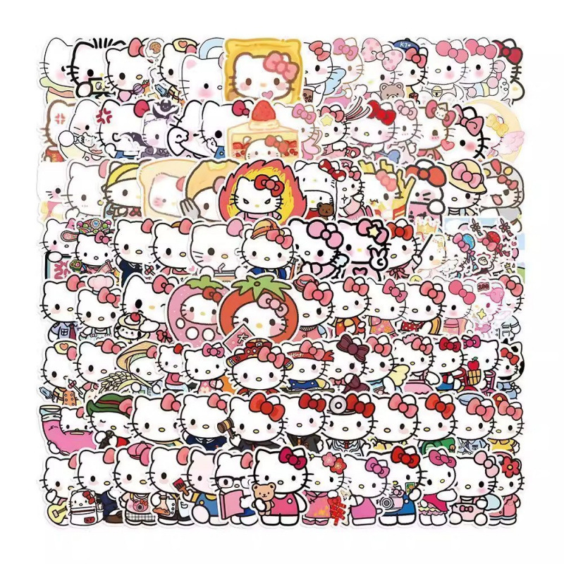 100 Pieces of Hello Kitty Stickers, Cute Cartoon Kittens, Decorative Stickers for Mobile Phones, Suitcases, Water Bottles, Wholesale
