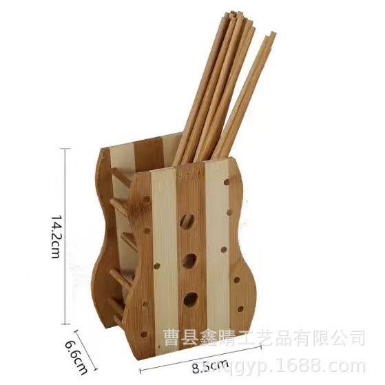 Caja de almacenamiento de vajilla de madera de bambú multifuncional, caja de cocina de madera maciza para palillos drenables, tubo de almacenamiento de cuchara de madera creativa