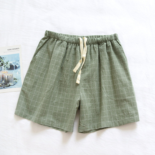 Summer thin cotton couple shorts men and women home pants simple loose three-quarter sleep pants square pants direct from factory supply