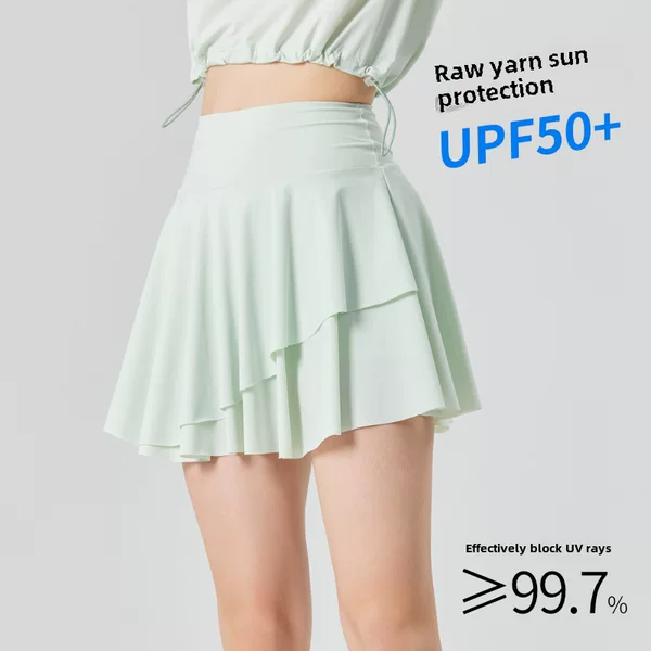 Cross-Border Original Yarn Sun Protection Short Skirt with Ice-Feel, Uv Protection, Fake Two-Piece, Anti-Exposure, Quick-Drying Sports Golf Tennis Skirt
