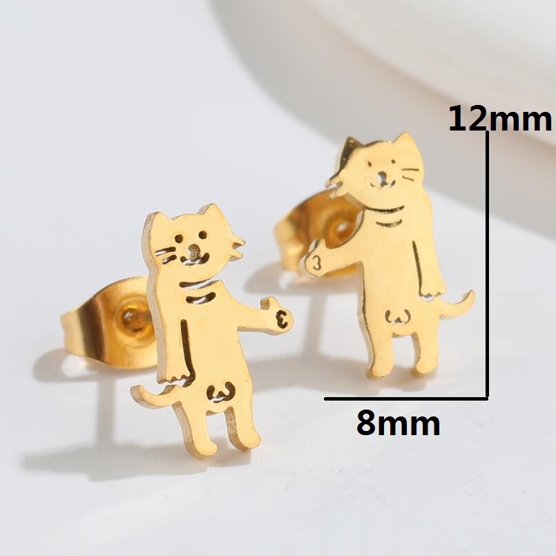 Cute Cat Titanium Steel Hollow Out Ear Studs 1 Pair display picture 2