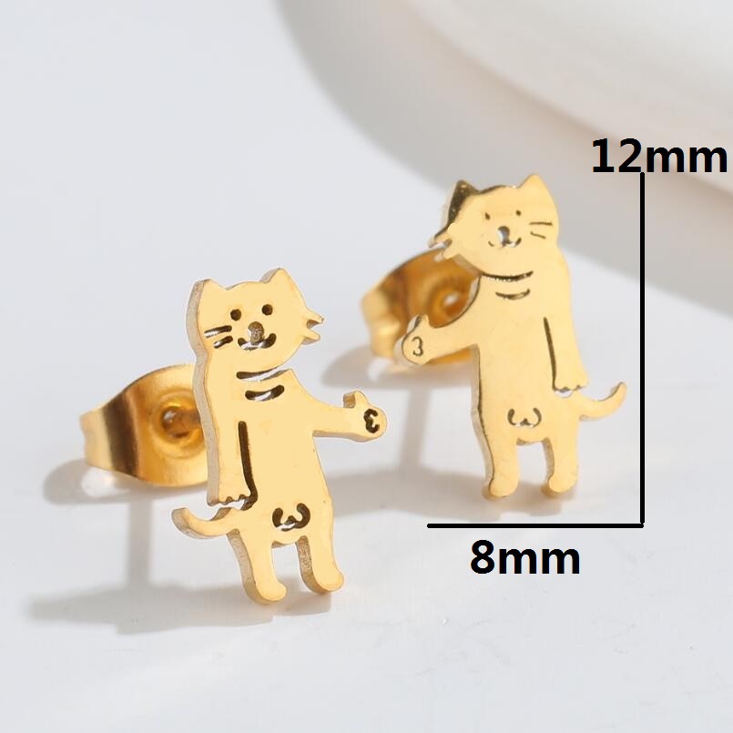 Cute Cat Titanium Steel Hollow Out Ear Studs 1 Pair
