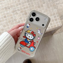 卡通骑电瓶车KT猫适用苹果17promax手机壳iPhone16贴纸15电镀14韩