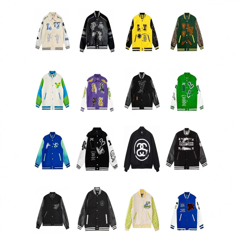 In-Stock High-End Versions of Cross-Border Lv and V Brand Autumn/Winter New Letter Embroidery Baseball Jackets for Men and Women Casual Outerwear