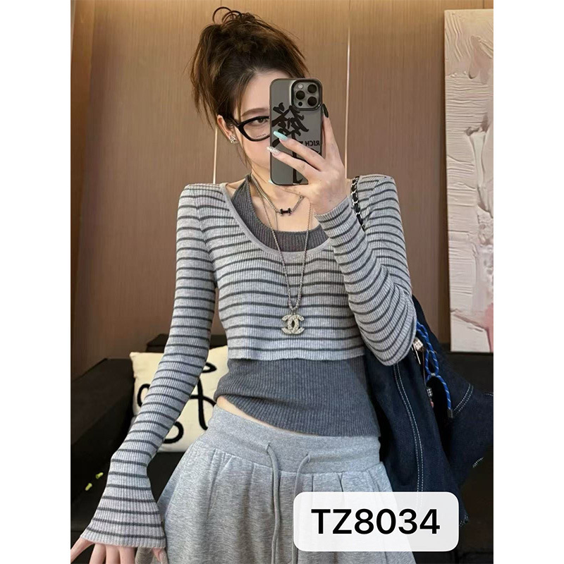 秋季穿搭两件套针织衫新款挂脖设计感短款针织上衣女装毛织衫工厂|undefined