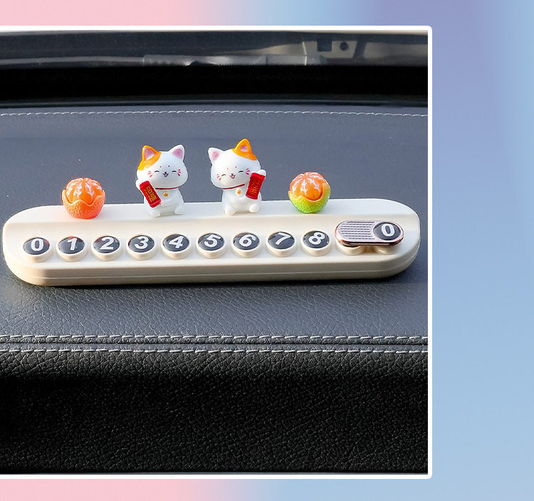 Lucky Cat Car Temporary Parking Sign for Girls, Mobile Phone Number Plate for Car, Decorative Ornament