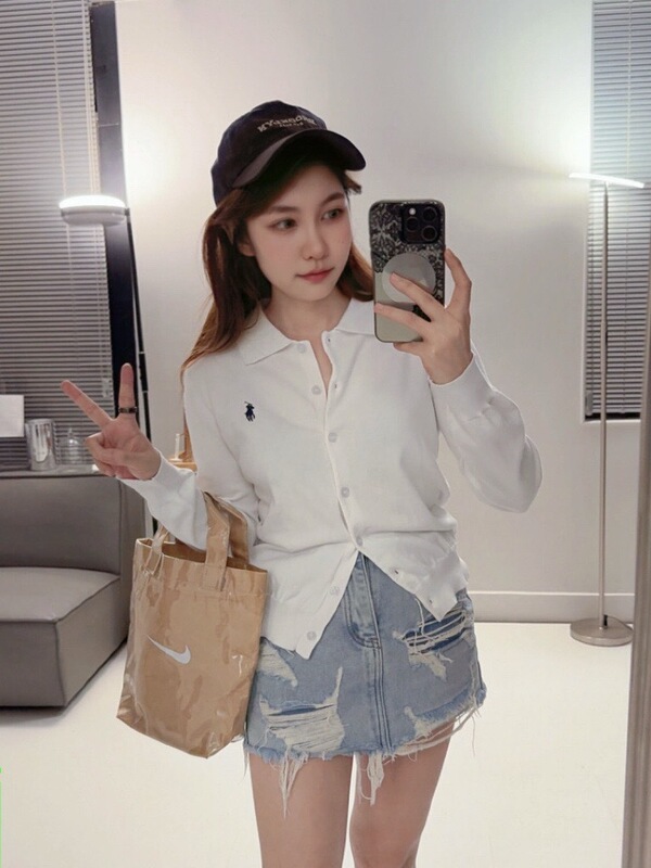 RL拉夫小马刺绣细针翻领开衫毛衣女款秋冬季长袖针织衫上衣POLO领|undefined