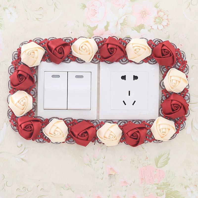 Двойная открытая наклейка на переключатель, защитная крышка, креативная настенная наклейка, тканевое кружево, простой современный бытовой выключатель света, декоративная наклейка