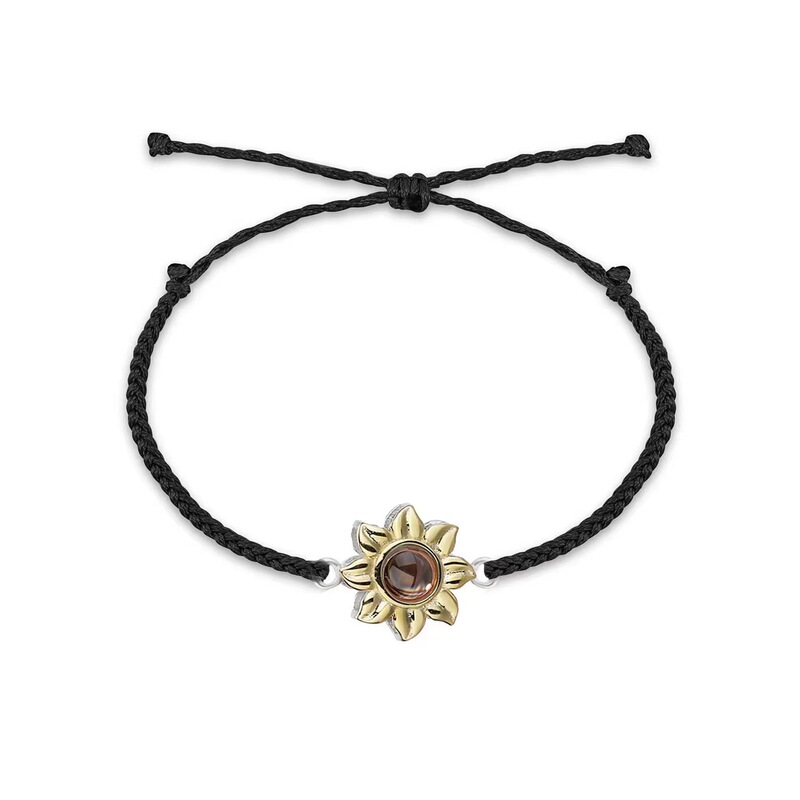 S925 Sterling Silver Couple Sunflower Projection Hand Rope Female 100 Languages I Love You Custom Color Photo Text