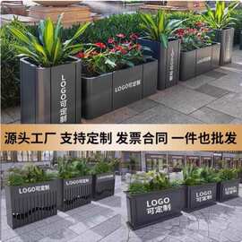 户外园林不锈钢花箱组合花架树箱花坛铁艺圆筒花槽市政售楼部花钵
