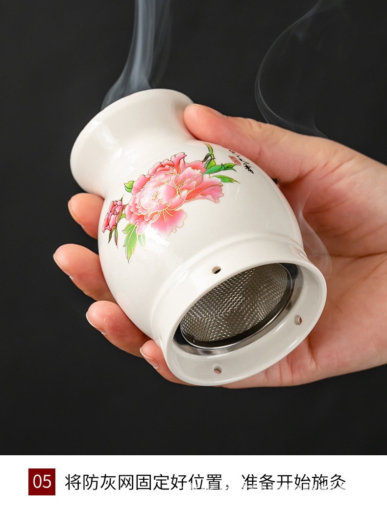 Ceramic Double-Layer Moxa Cup Multi-Function Moxibustion Box Full Body Handheld Gua Sha Jar quality and texture