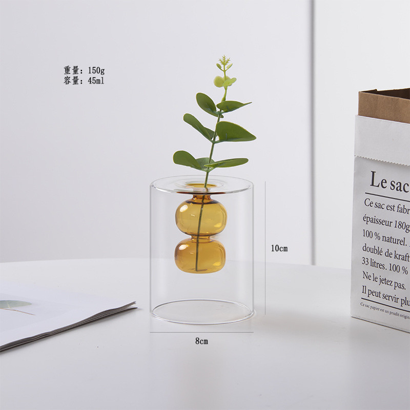 Nórdico ins transparente vidrio doble color florero creativo hidropónico flor salón decoración del hogar Decoración