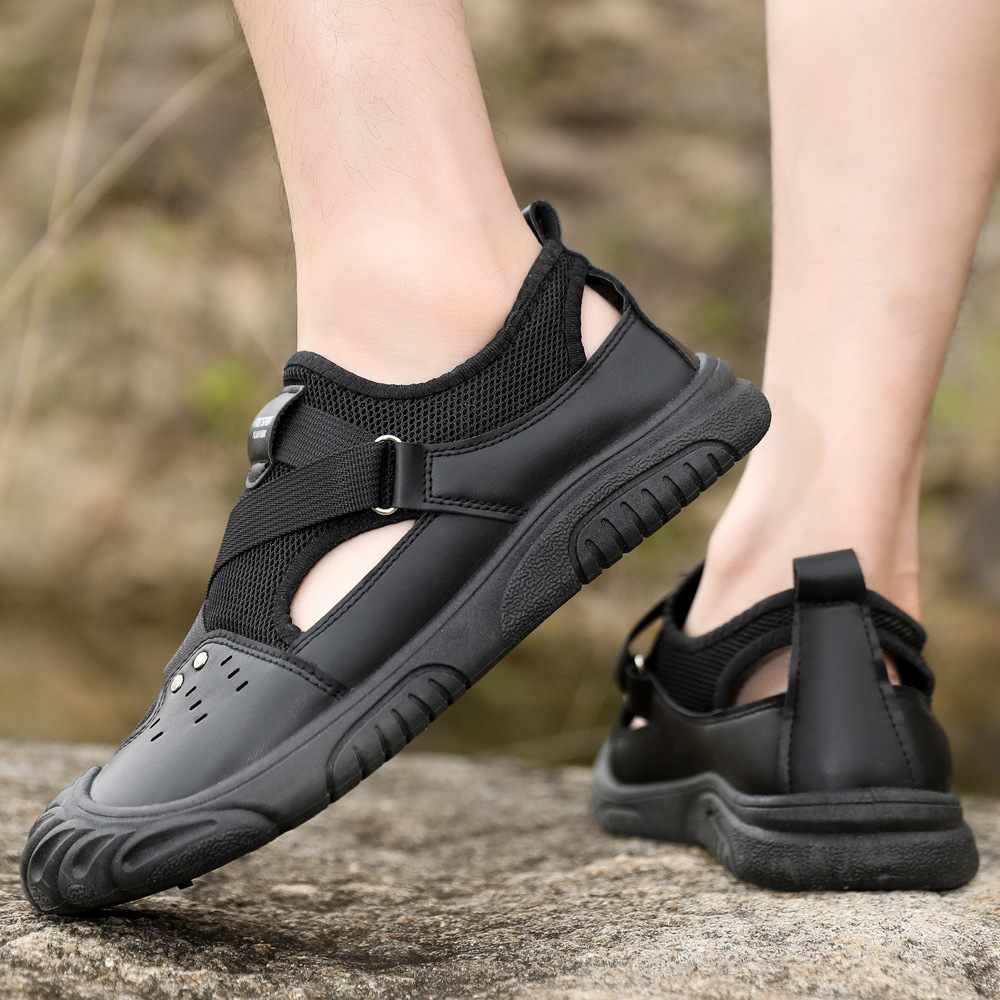 Zapatos de hombre, sandalias de malla de verano, nuevos zapatos casuales de hombre, zapatos de playa al aire libre con velcro transpirables